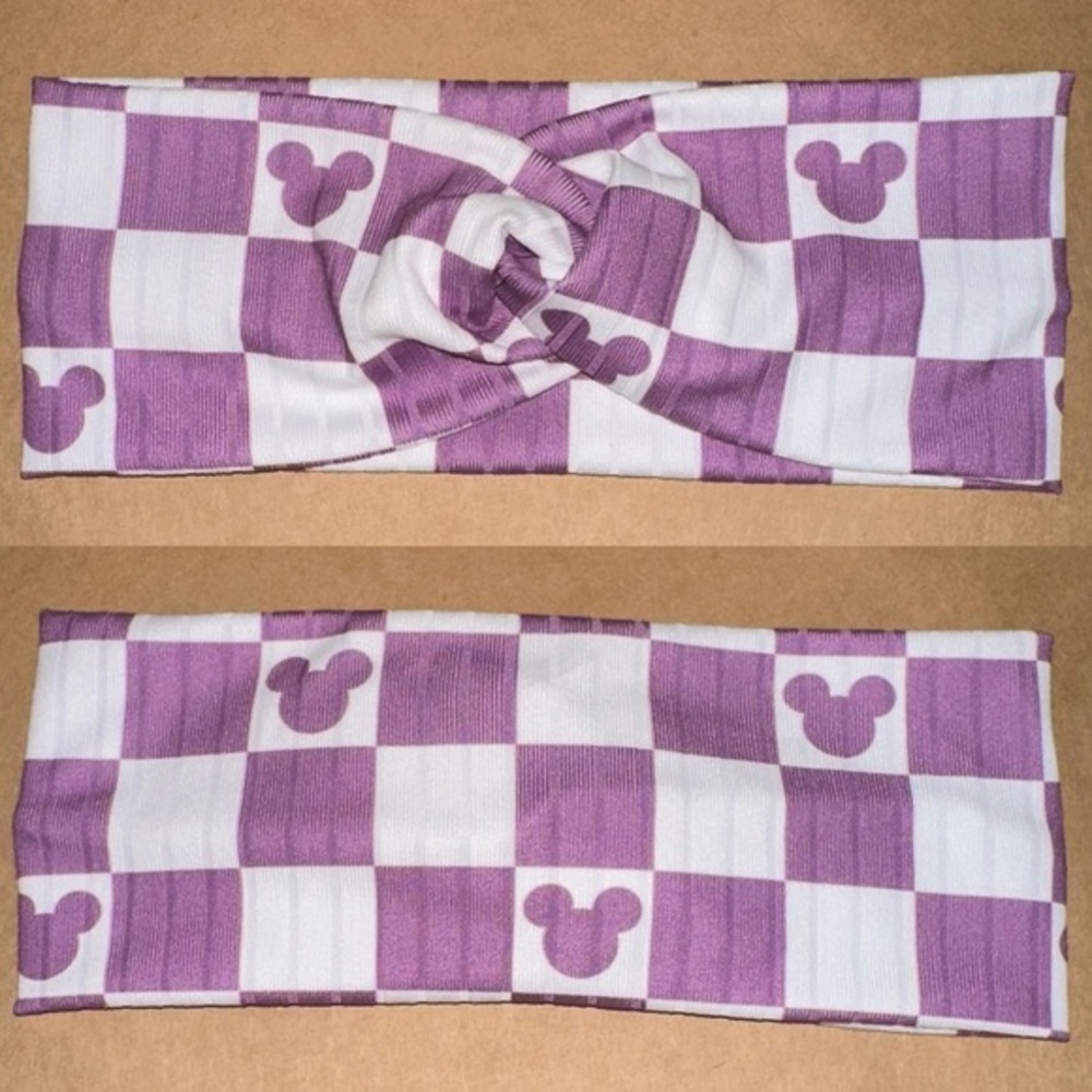 Mickey Mouse lilac check twist front headband new